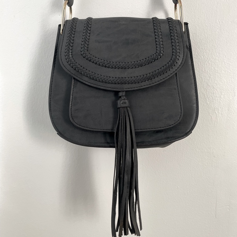 Franco Sarto Rex Tassel Saddle Purse Bag Grey